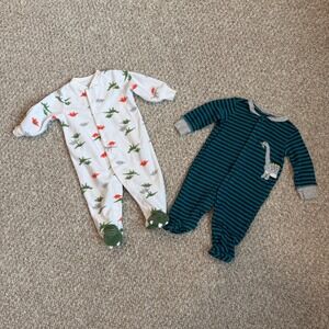 Carter's Size 3 Month Footed Pajamas Sleeper Dinosaur Print Teal Stripes 2-Pack‎